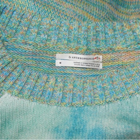 Anthropologie Giada Watercolor Tie Dye Green Turquoise Blue Cotton Sweater - Picture 4 of 7